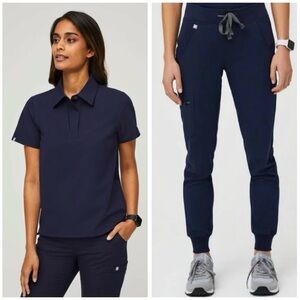 Figs Navy Scrub Set Limited Edition Nala Short Sleeve Polo Zamora Pants S / XST